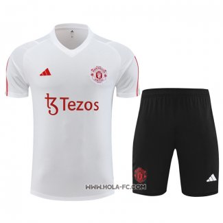 Chandal del Manchester United 2023-2024 Manga Corta Blanco - Pantalon Corto