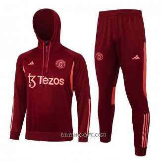 Chandal de Sudadera del Manchester United 2023-2024 Nino Rojo Oscuro