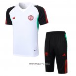 Chandal del Manchester United 2023-2024 Manga Corta Blanco y Negro - Pantalon Corto