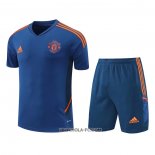 Chandal del Manchester United 2022-2023 Manga Corta Azul - Pantalon Corto