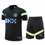 Chandal del Manchester City 2022-2023 Manga Corta Negro - Pantalon Corto