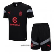 Chandal del AC Milan 2022-2023 Manga Corta Negro - Pantalon Corto