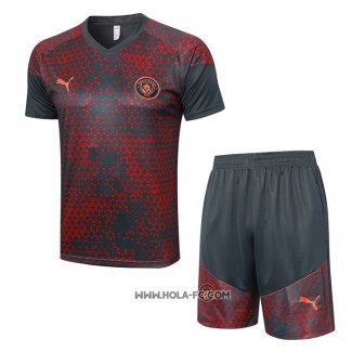 Chandal del Manchester City 2023-2024 Manga Corta Rojo - Pantalon Corto